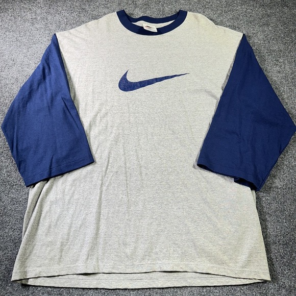 Vintage Nike Baseball T-Shirt L Center Big Logo 3/4 Raglan Sleeve USA Made 80's